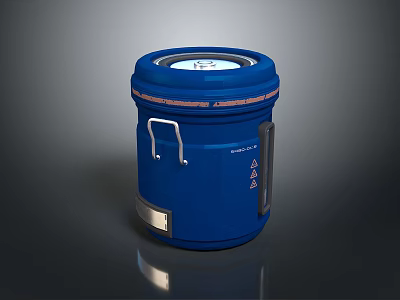 Blue Metal Cylindrical Bucket With Orange Trim Round Lid And Handle 3d model