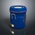 Blue Metal Cylindrical Bucket With Orange Trim Round Lid And Handle