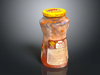 Spicy Sauce Glass Jar With Yellow Lid And Orange Content On Dark Background 3d model