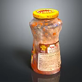 Spicy Sauce Glass Jar With Yellow Lid And Orange Content On Dark Background