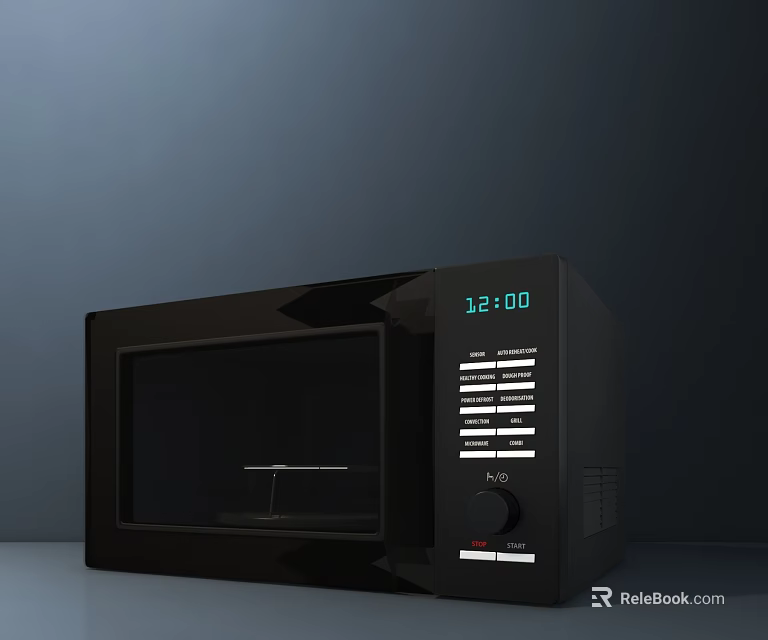 Black Digital Microwave Oven With 1200 Display And Control Panel For Kitchen Use 3d model
