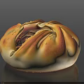 Golden Brown Baked Bun With Sesame Seeds And Open Top Filling On Black Background