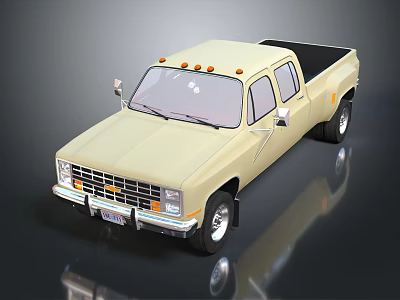 Vintage Yellow Chevrolet Pickup Truck With Double Cab And Black Bed 3d model