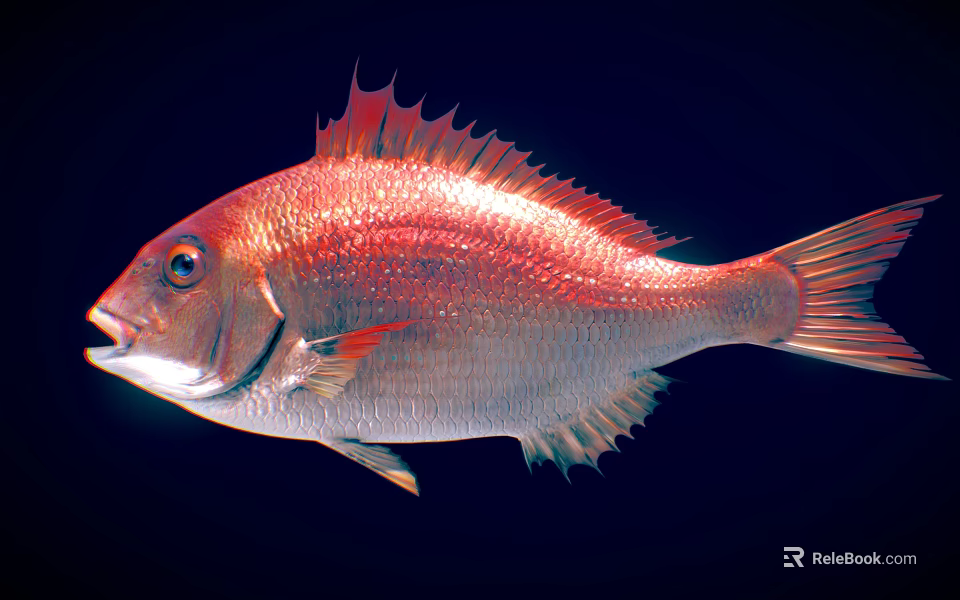 Vibrant Red And Silver Aquatic Fish With Shiny Scales And Spiny Fins Underwater 3d model 