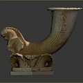 Sculptural Carving Artwork With Animal Head Decoration And Stone Square Base Design