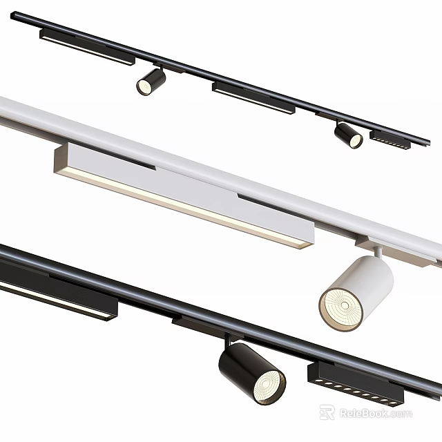 Modern Track Mounted Downlights And Spotlights With Sleek Black White Design For Home Lighting 3d model 