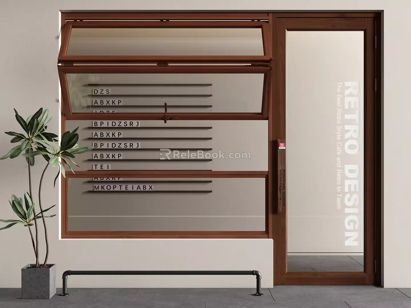 Middle-ancient style folding window door head facade store folding window sliding window door and window combination 3d model