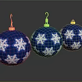Three Blue Snowflake Ornaments With Gold Hooks For Christmas Decoration
