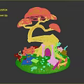 Mushroom Shaped Cottage With Wooden Fence Bench Picnic Mat Stones And Rabbit