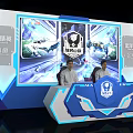Modern Esports Reception Desk With Large Screen Game Displays And Two People