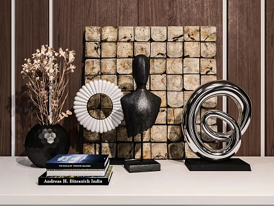 Modern Decorative Ornament Set With Vase Dried Flowers Circular Decor Mannequin And Spiral Sculpture 3d model