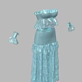 Light Blue Ruffled Lace Dress With Matching Hat And Bow Details