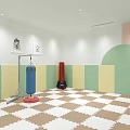 Bright Kids Activity Room With Colorful Wall Panels Checkered Floor Mats And Punching Bag