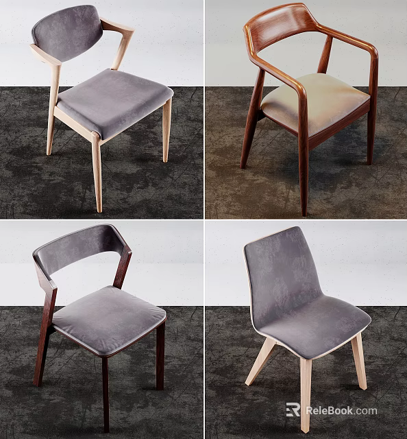 Modern Accent Chairs Featuring Wooden Legs Upholstered Velvet Seats And Unique Backrest Design 3d model 