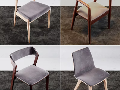 Modern Accent Chairs Featuring Wooden Legs Upholstered Velvet Seats And Unique Backrest Design 3d model