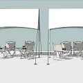 Outdoor Table and Chair Set with Canopy and Light Colored Seats 3d model
