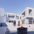 Detached Villa with White Architecture Outdoor Courtyard and Outdoor Furniture Green Plants