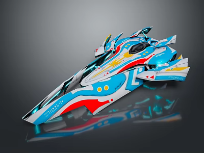 Futuristic Aerodynamic Spacecraft Design With Blue White And Red Color Accents For Cosmic Exploration 3d model