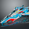 Futuristic Aerodynamic Spacecraft Design With Blue White And Red Color Accents For Cosmic Exploration