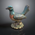 Turquoise Brown And Pink Decorative Bird Sculpture With Stone Cloud Base