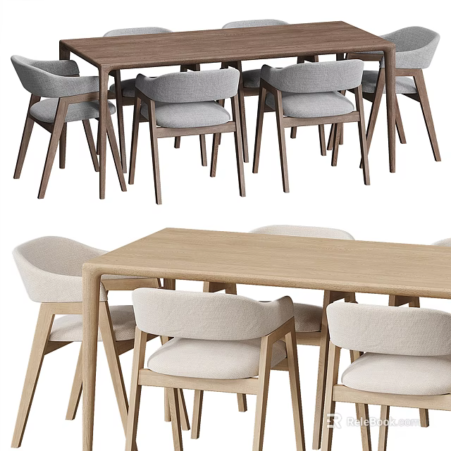 Modern Wooden Dining Table Set With Upholstered Chairs And Neutral Tones 3d model 