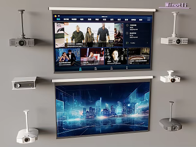 Projection Monitoring Setup With Multiple Projectors Projection Screens And HD Displays 3d model