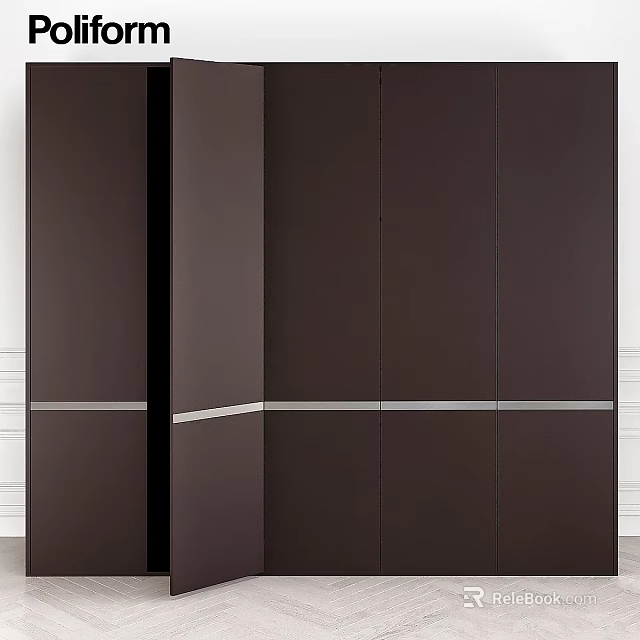 Modern Dark Brown Cabinet Storage With Sleek Metal Accent And Vertical Panels 3d model 