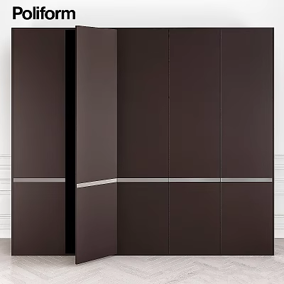 Modern Dark Brown Cabinet Storage With Sleek Metal Accent And Vertical Panels 3d model