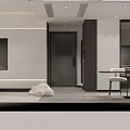 Modern Living Dining Room Interior With Sofa Table Chairs Wall Clock And Decorative Art