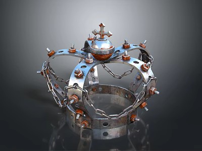 Home Decor Metal Crown Decoration With Chain Bolt And Cross Design 3d model