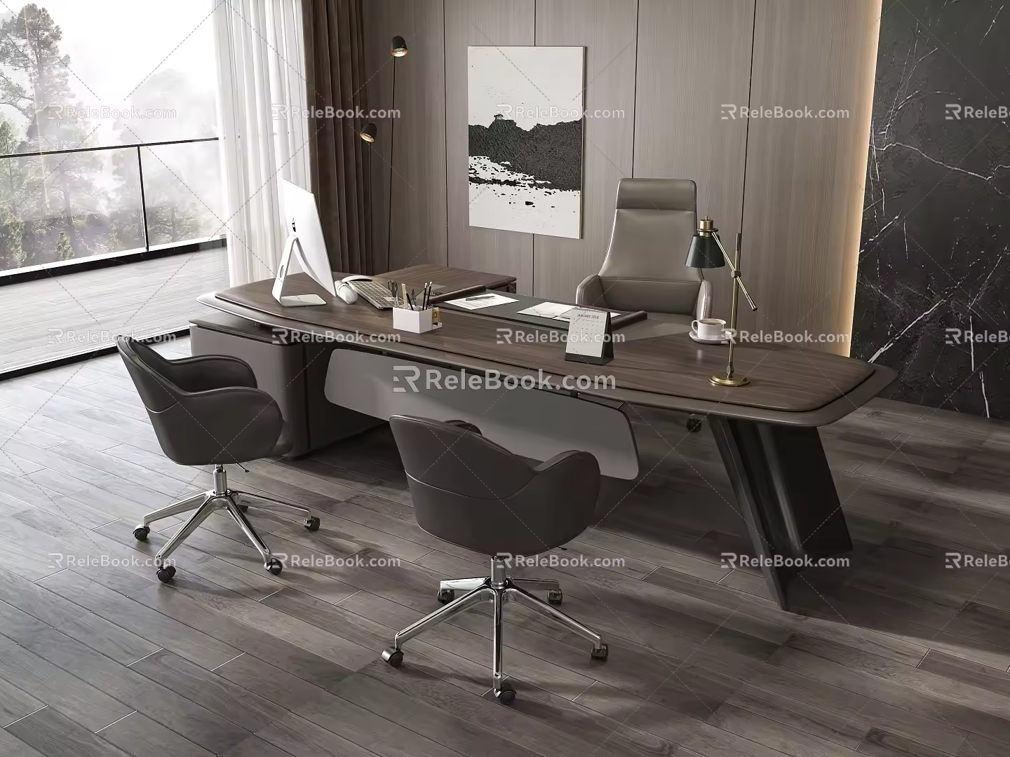 Manager office desk and chair combination 3d model