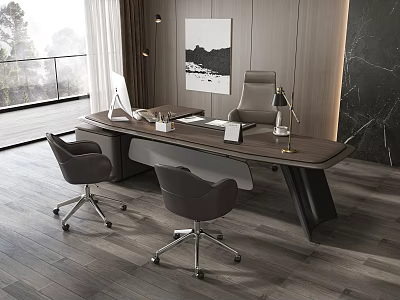 Manager office desk and chair combination 3d model