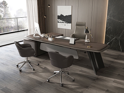 Manager office desk and chair combination 3d model