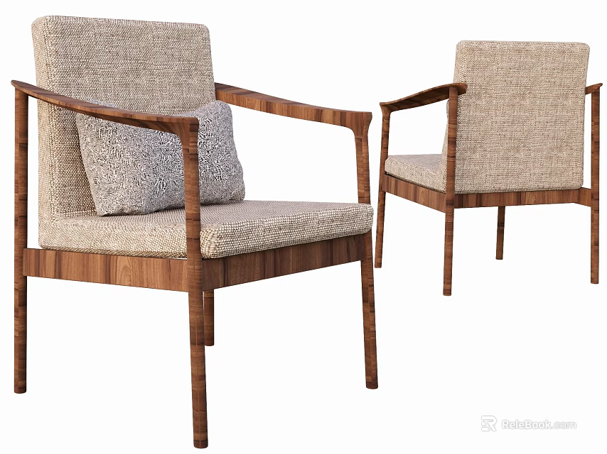 Modern Upholstered Dining Chairs With Wooden Frame Light Gray Fabric Armrests And Cushions 3d model 