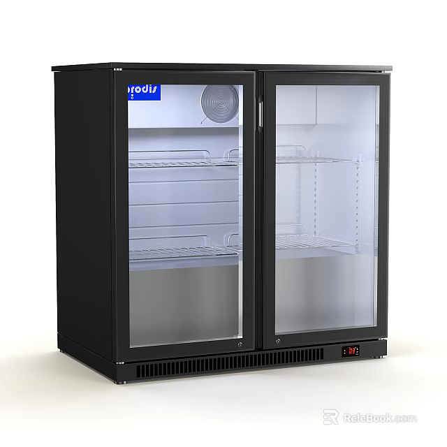 Double Door Glass Door Black Refrigerator Freezer With Internal Shelves And Temperature 3d model 
