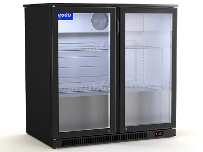 Double Door Glass Door Black Refrigerator Freezer With Internal Shelves And Temperature 3d model