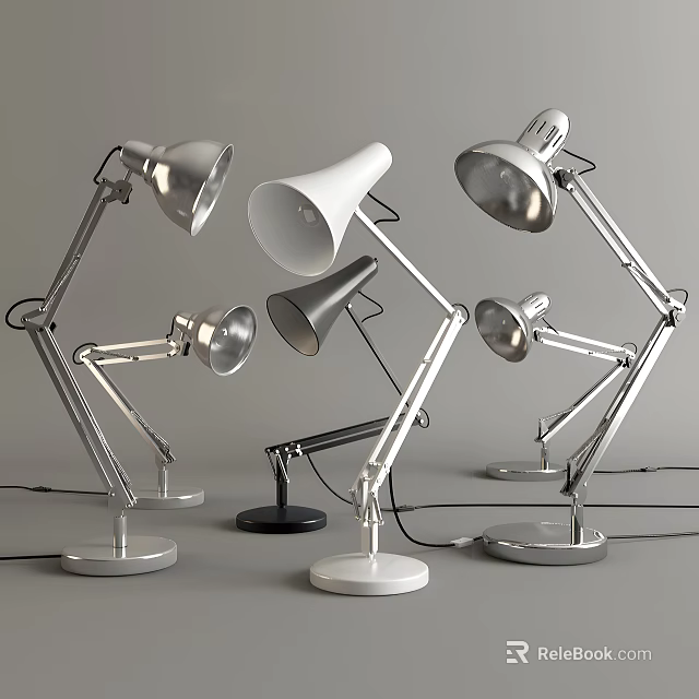 Modern Adjustable Desk Lamps With Metal Arms And Various Color Bases 3d model 