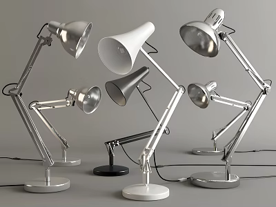 Modern Adjustable Desk Lamps With Metal Arms And Various Color Bases 3d model