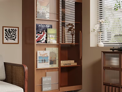 Modern Entryway Cabinet And Sideboard With Open Shelves And Decorative Storage Items 3d model