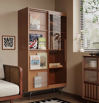 Modern Entryway Cabinet And Sideboard With Open Shelves And Decorative Storage Items 3d model
