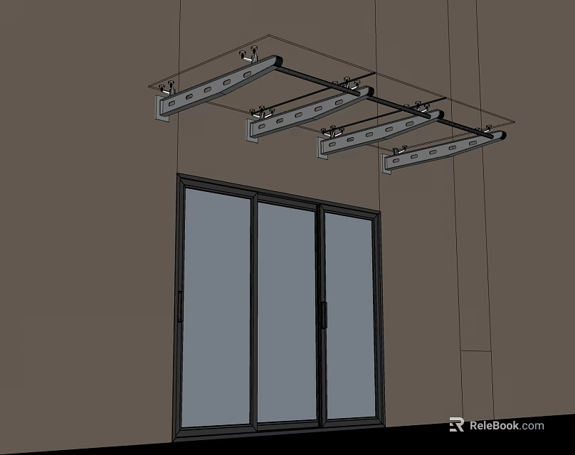 Modern Outdoor Awning With Metal Frame Installed Above Glass Window Exterior 3d model 