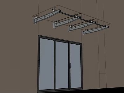 Modern Outdoor Awning With Metal Frame Installed Above Glass Window Exterior 3d model