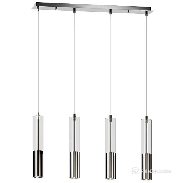 Modern Four Pendant Lights With Cylindrical Glass Shades And Slim Metal Hanging Rods 3d model 