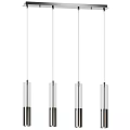 Modern Four Pendant Lights With Cylindrical Glass Shades And Slim Metal Hanging Rods