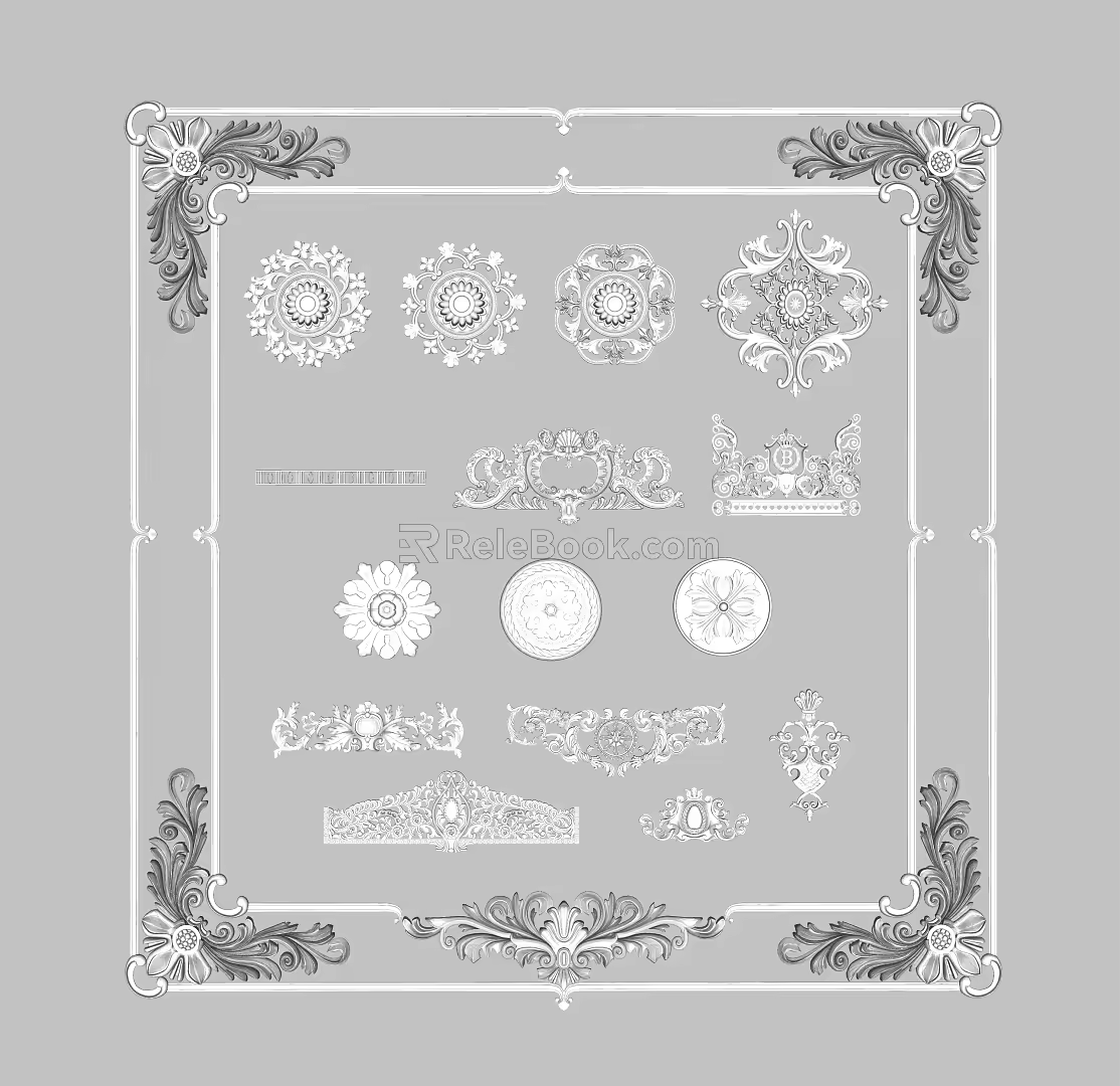 European-style carved classical carved plaster line 3d model