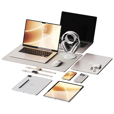 Sleek Modern Laptops Tablets And Smart Devices With Accessories On 3d model Sleek Modern Laptops Tablets And Smart Devices With Accessories On 3d model
