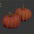 Two Fresh Orange Pumpkins With Green Stems On Black Background And Reflection