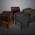 Colorful Stacked Wooden Crates In Red Blue Green And Brown Tones