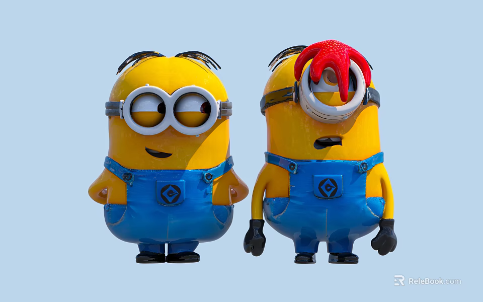 Minions Game And Movie Characters Wearing Blue Overalls Goggles And Red Head Accessory Standing Together 3d model 