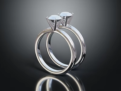 Elegant Polished Silver Couple Rings With Diamond Cuts For Wedding Jewelry Accessories 3d model